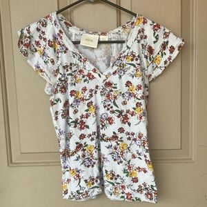 Maeve by anthropology small white floral blouse so soft